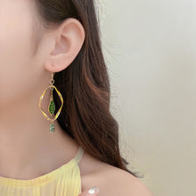 Load image into Gallery viewer, Retro Mori Style Green Bird Earrings Geometric Leaf Ear Clip
