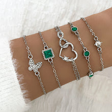 Load image into Gallery viewer, Bohemian 5pc Green Crystal Bracelets Jewelry Set For Women Heart Bracelet Wedding Engagement Bracelet Fashion Jewelry
