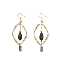 Load image into Gallery viewer, Retro Mori Style Green Bird Earrings Geometric Leaf Ear Clip
